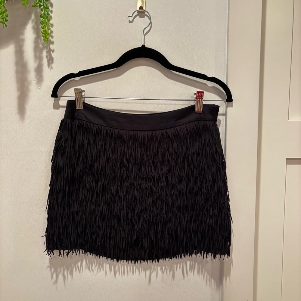 Express Black Fringe Party Y2K Mini Skirt Satin Waistband Zipper Closure Size 2